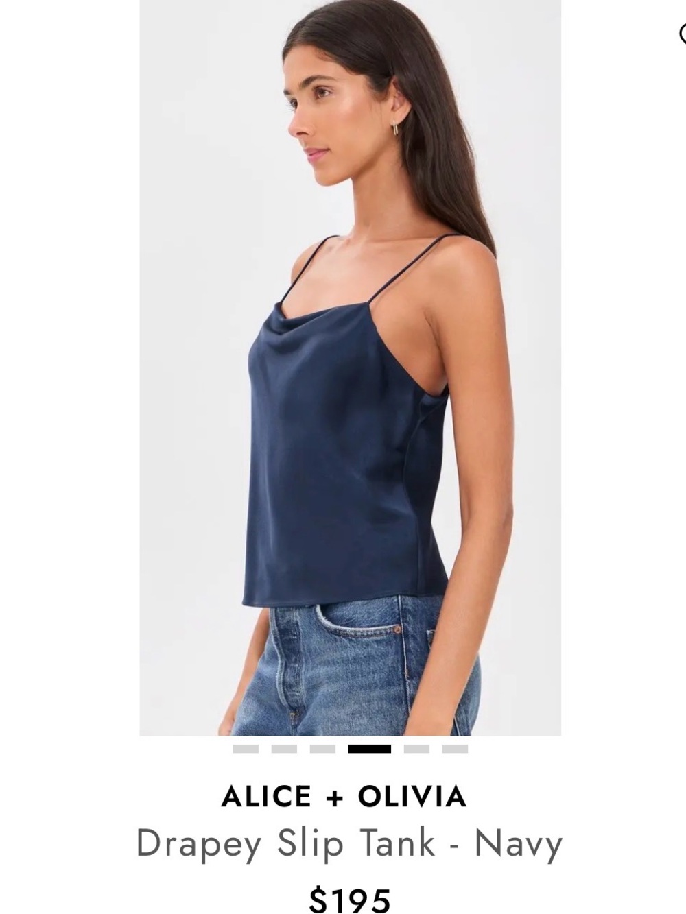 Alice + Olivia Navy Satin Draped Cami
